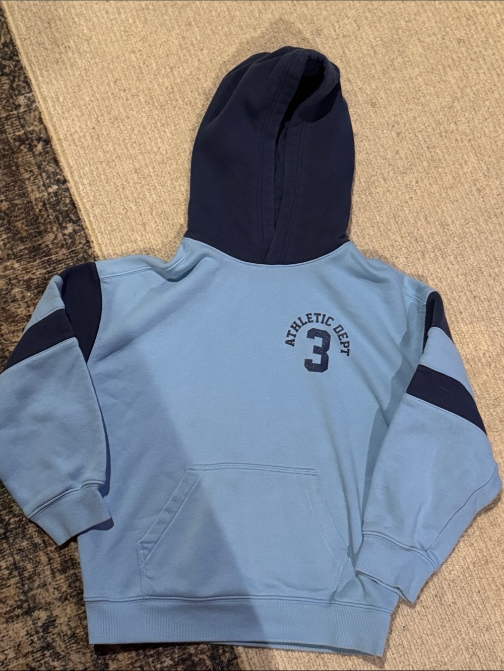 DSG Light Blue and Navy Athletic Hoodie with '3' Graphic